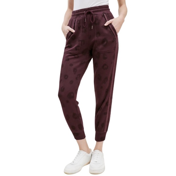 NWT Splendid Studio Corinna Jogger w/ Velvet Track Line in Black Cherry Leopard - Picture 1 of 4